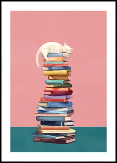 Cozy Cat on Colorful Books Plakat / 100x150