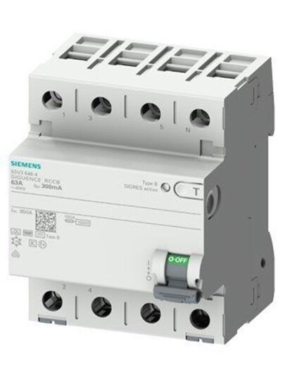 Siemens Rccb 4-polet type b 40a 300 ma 400vac korttidsforsinket (4001869549071)