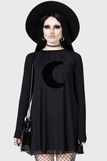 KIHILIST by KILLSTAR   Goth Kort kjole   Lunar Apex Raglan Dress   XS til 4XL   Damer   svart