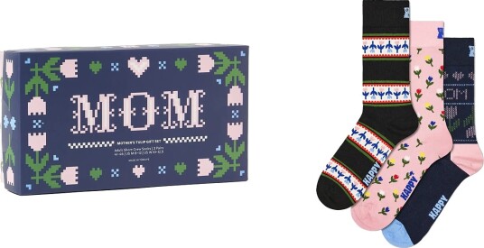 Happy Socks 3 Pack Mother"s Tulip Socks Gift Set Navy 36 40