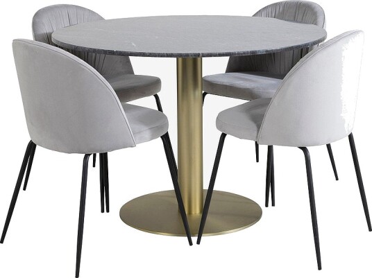 Venture Home   Spisegruppe Estelle med 4 stk spisestoler Wrinkles   Svart