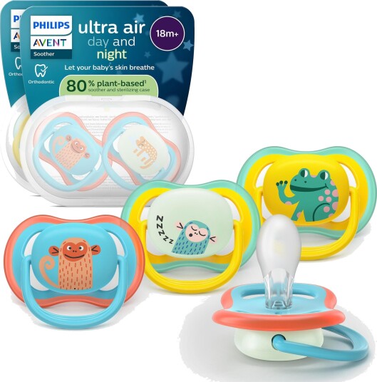 Philips Avent Ultra Air Day & Night Smokk 18+ mnd Blå/Gul 4 stk Philips Avent Ultra Air Day & Night Smokk 18+ mnd Blå/Gul 4 stk