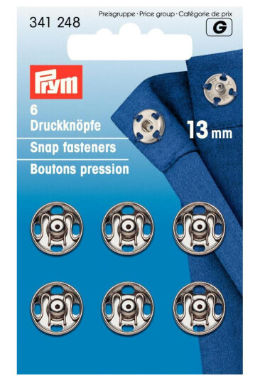 Trykknapper til å sy på 6 stk x 13 mm sølv