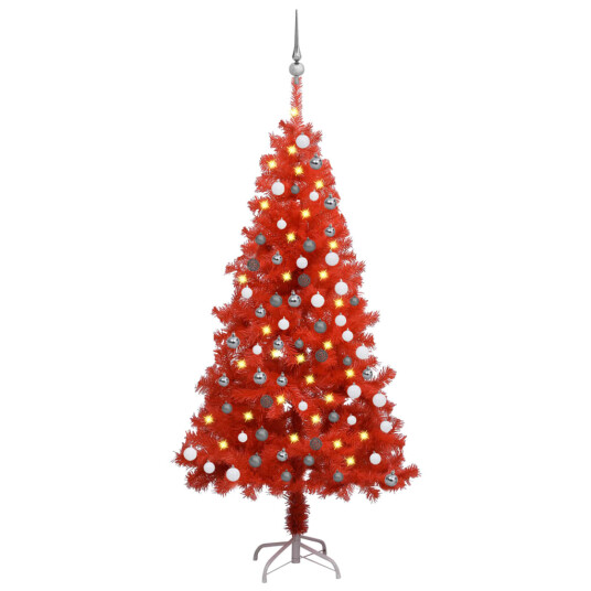 vidaXL Kunstig juletre med LED og kulesett 150 cm PVC rød