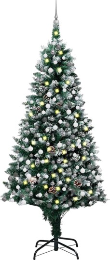 vidaXL Kunstig juletre med LED og kulesett og furukongler 240 cm