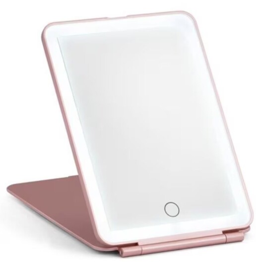 UNIQ sammenleggbart oppladbart forfengelighet LED-speil reisespeil rosa UNIQ sammenleggbart oppladbart forfengelighet LED-speil reisespeil rosa