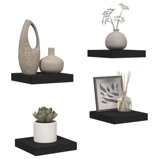 vidaXL Flytende vegghyller 4 stk svart 23x23,5x3,8 cm MDF