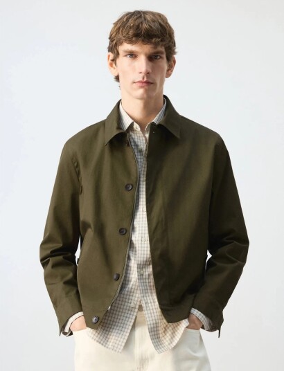 Mango Water Repellent Jacket With Hidden Zip Khaki green M Mango Water Repellent Jacket With Hidden Zip Khaki green M