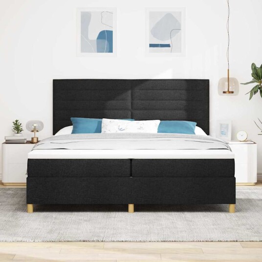 Boksfjær Seng med hodegjerde Svart 200 x 200 cm stoff