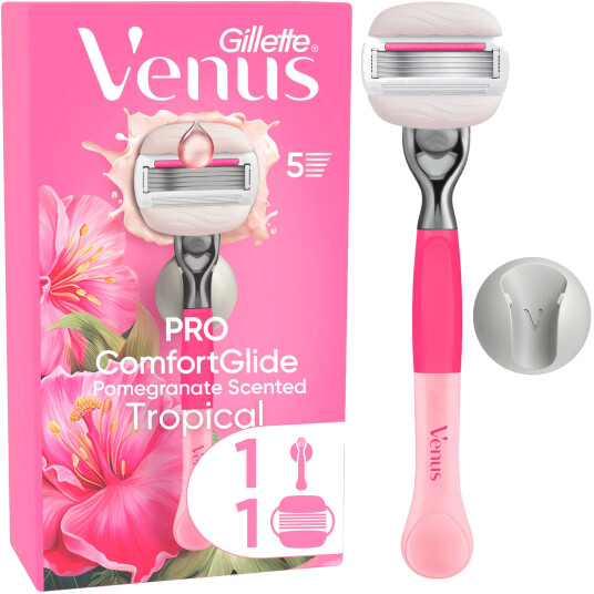Gillette Venus Pro Comfortglide Tropical barberhøvel + veggholder