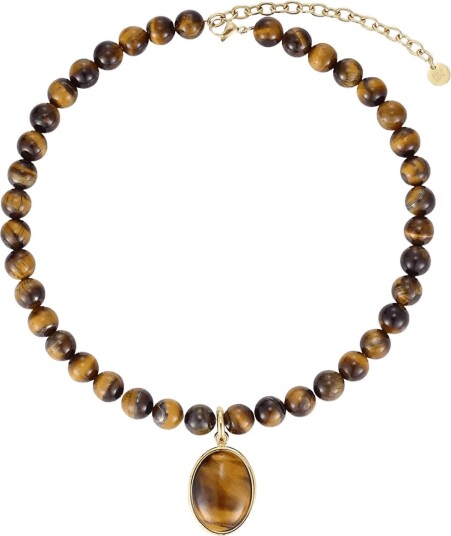 Bud To Rose Retro Stone Necklace Brown/Gold   Gold   ONE SIZE