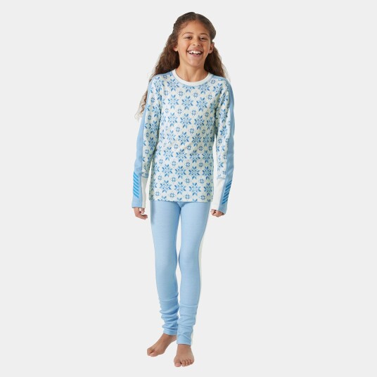 Helly Hansen Junior HH Lifa Merino Mellomvekt Undertøysett Med Mønster Blå 164