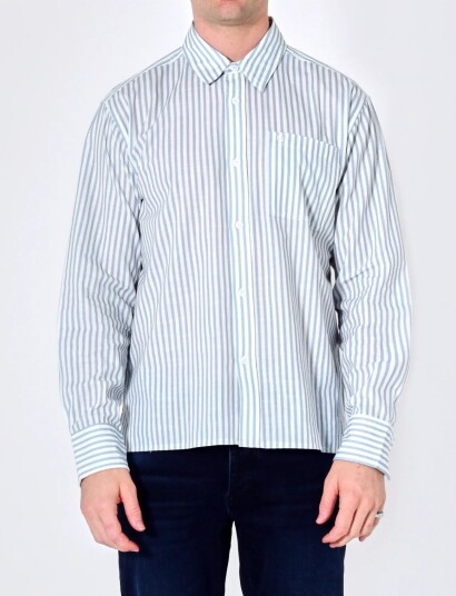 NEUW Blurred Stripe Ls Shirt Oxford Blue - Blue - S