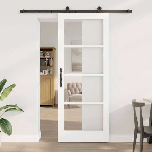 vidaXL Skyvedør med tilbehørssett 'ORKDAL'Hvit solid tre & glass
