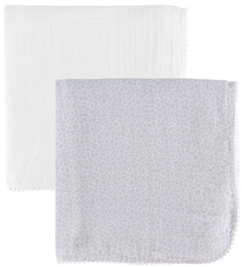 Jack o Juno Pom Pom musselinteppe 120x120 cm 2-pk Pearl & Giraffe gray