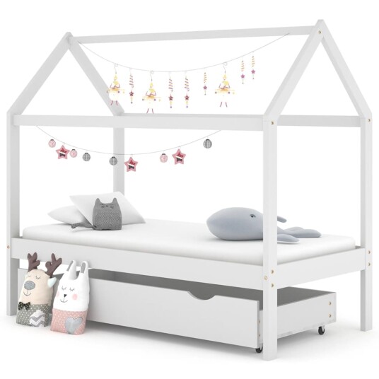 vidaXL Ramme for barneseng med skuff heltre furu hvit 80x160 cm vidaXL Ramme for barneseng med skuff heltre furu hvit 80x160 cm