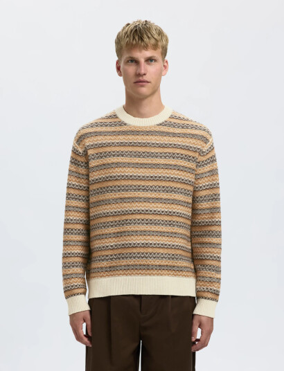 Selected Slhrevy Ls Knit Relaxed Jac Crew Neck - Beige - L Selected Slhrevy Ls Knit Relaxed Jac Crew Neck - Beige - L