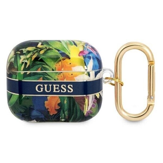 Guess Airpods 3 Deksel Flower Print & Gold Hook Blå