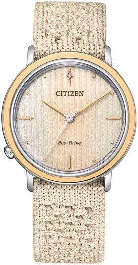 Citizen Dameklokke EM1006 40A Eco Drive Brun/Tekstil Ø34 mm Citizen Dameklokke EM1006 40A Eco Drive Brun/Tekstil Ø34 mm