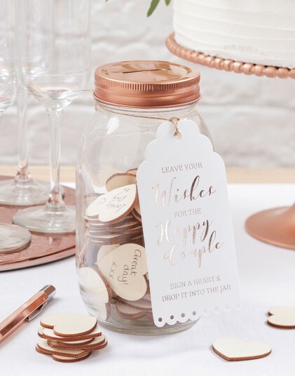 Ginger Ray Wishing Jar Gjestebok med 100 Trehjerter Botanisk Bryllup