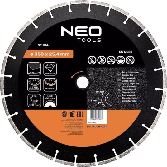 NEO Tools 57-614 Diamantblad - Segmentert, Lasersveiset, 350x25,4 mm