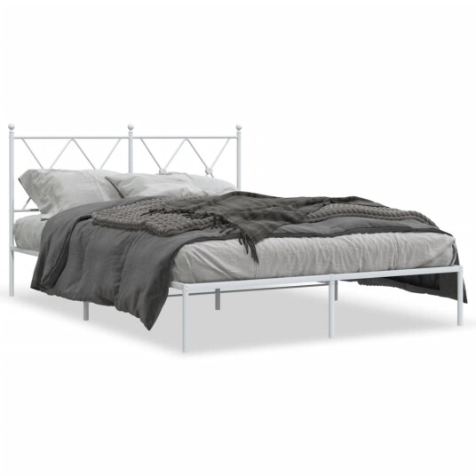  Sengeramme i metall med hodegavl hvit 135x190 cm 8721012374348
