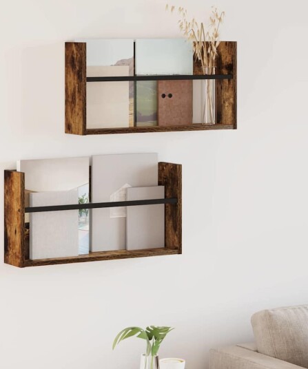 vidaXL Magasinreol 2 pcs Røkt eik 60 x 12 x 30 cm Konstruert tre vidaXL Magasinreol 2 pcs Røkt eik 60 x 12 x 30 cm Konstruert tre