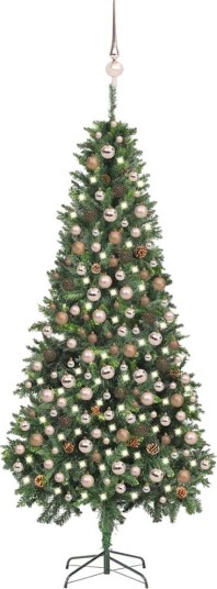 vidaXL Kunstig juletre med LED og kulesett og kongler 210 cm