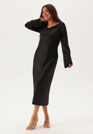 BUBBLEROOM Waterfall Midi Satin Dress Black 46 BUBBLEROOM Waterfall Midi Satin Dress Black 46