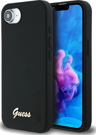Guess iPhone 16e Magsafe Silikon Mobildeksel med Metallogo - Svart