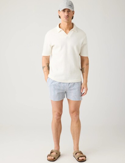 Knowledge Cotton Apparel Mid Thigh Seersucker Swimshorts Blue XL