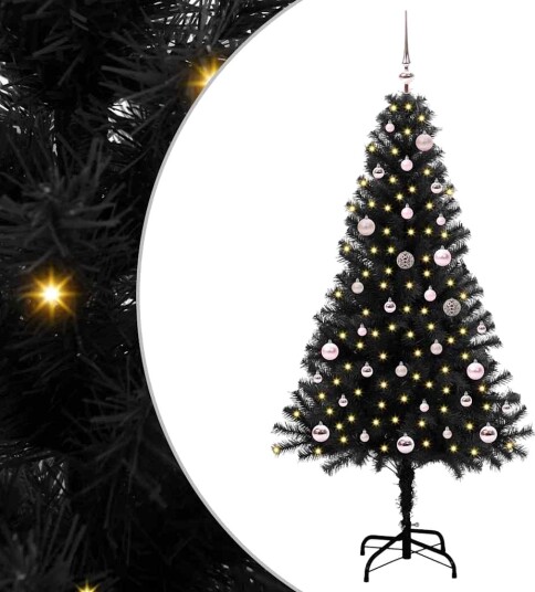  Juletre med 150 LED med stativ Svart 150 cm PVC