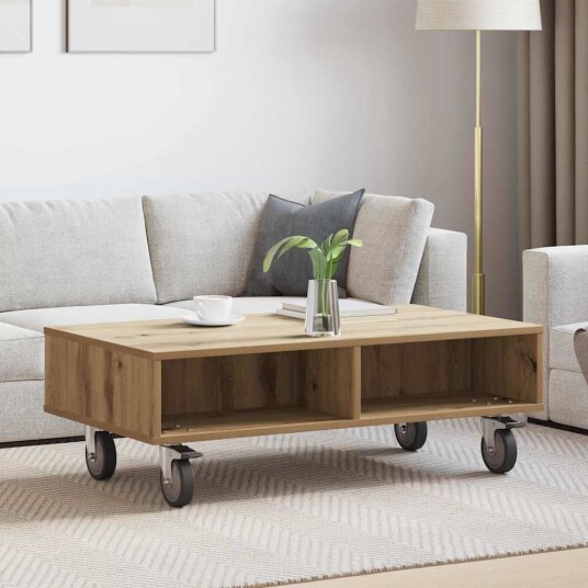 vidaXL Sidebord med hjul Artisan Eik 90 x 50 x 30 cm Konstruert tre