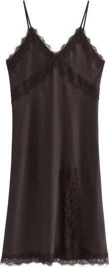 Lindex Nightdress In Satin With Lace Trim Brown S