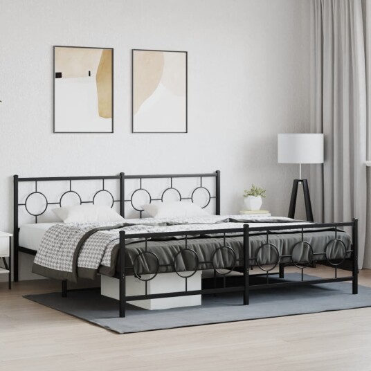 Sengeramme i metall med hode og fotgavl svart 193x203 cm Sengeramme i metall med hode og fotgavl svart 193x203 cm