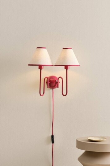 JULIET vegglampe Nature Linen With Red Metal