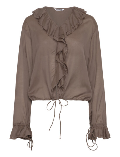 Weekday Long Sleeve Frill Top - Brown - XS Weekday Long Sleeve Frill Top - Brown - XS