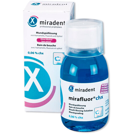 Klorheksidin Munnvann MIRADENT MiraFluor CHX 0,06 % 100 ml. Klorheksidin Munnvann MIRADENT MiraFluor CHX 0,06 % 100 ml.