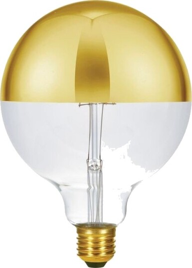 Spl E27 6,5W dimbar LED kronepære   G125 topforspeilet gull 2500K   Dimbar : Dimbar Kulør : Ekstra varm
