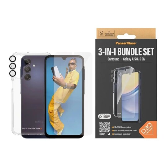 PanzerGlass 3-i-1 Beskyttelsespakke for Samsung Galaxy A15/A15 5G med EasyAligner