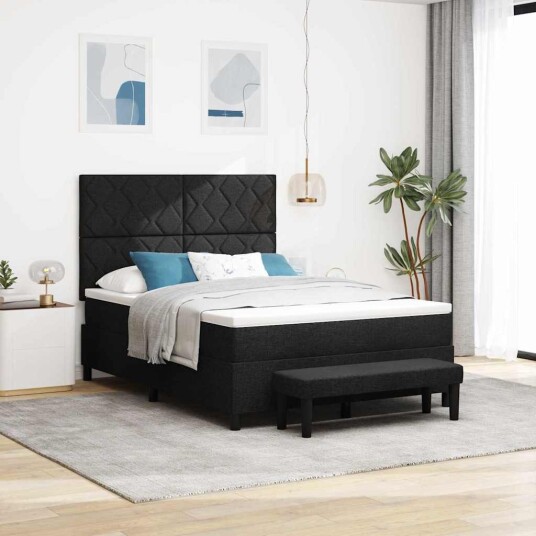  Box Spring Seng med madrass & benk svart 140x200 cm stoff