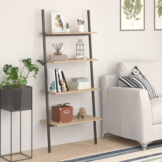 vidaXL Stigehylle 4 etasjer lysebrun og svart 64x34x150,5 cm