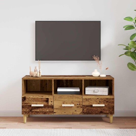 TV skap med skuff Gammelt tre 102 x 36 x 50 cm Konstruert tre TV skap med skuff Gammelt tre 102 x 36 x 50 cm Konstruert tre