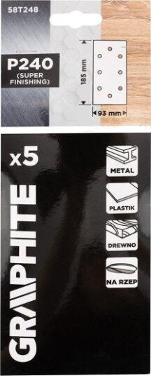 Graphite Sandpapir 58T248 Med Borrelås 93 × 185 mm, P240, 8 Hull 5 Stk.