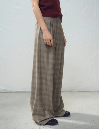 Mango Wide Leg Check Suit Trousers Brown 32 Mango Wide Leg Check Suit Trousers Brown 32