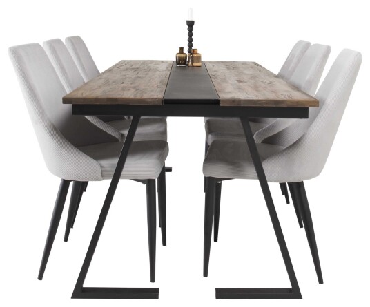 Venture Design Jakarta & Leone spisegruppe Natur/grå 6 st stoler & bord 200 x 90 cm