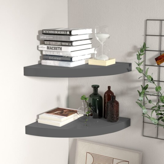 Flytende vegghyller 2 stk høyglans grå 35x35x3,8 cm MDF Flytende vegghyller 2 stk høyglans grå 35x35x3,8 cm MDF
