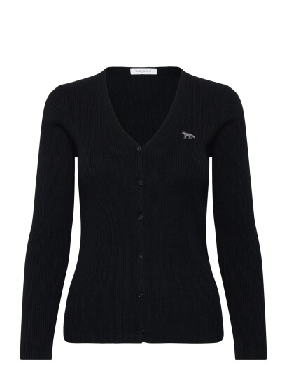 Maison Kitsune Baby Fox Fine Rib Wool Cardigan Black   Black   XS
