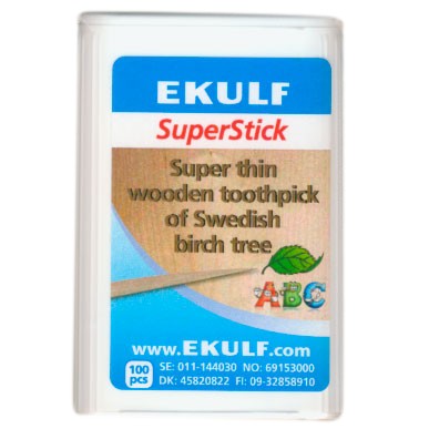 Ekulf Superstick tannpirkere i tre med enkelt spiss - 100 stk.