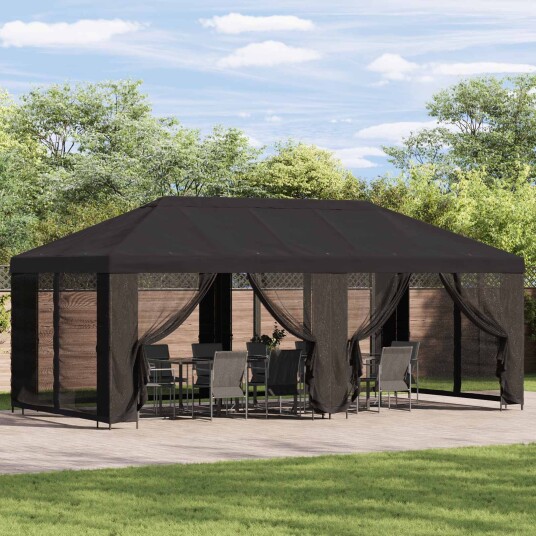Paviljong med sidevegger 6 x 3 m Antrasitt Polyester og stål